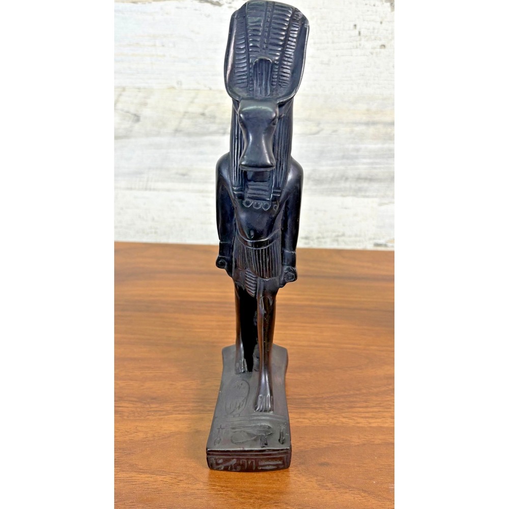 Vintage Ancient Egyptian Ram-Headed God Khnum Hand Carved Black Stone 9"